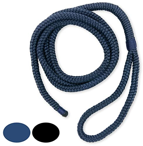 HonuNautic Boot Fenderleine | Festmacherleine | Fenderseil | Festmacher | Tau | Seil 8, 10, 12 mm Durchmesser mit Auge, 2 m oder 3 m Lang, in Dunkelblau oder Schwarz (ø 10 mm, 2 m lang)