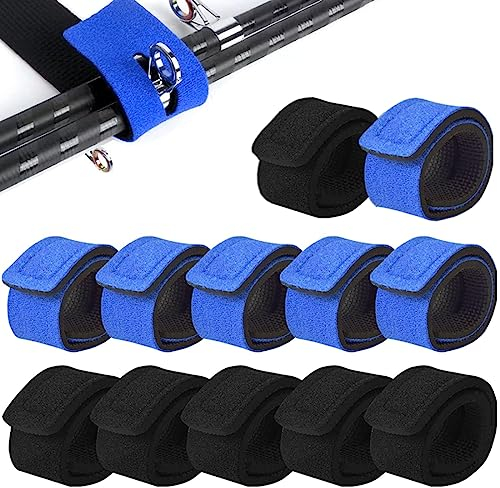 Angelruten Gürtel Angelrutenriemen Angel Rutenbänder Elastisches Angeln Rutenband 12 Stück Einstellbar Klettband Ruten für Bündeln Angelruten Badmintonschläger Golfschläger Schwarz Blau
