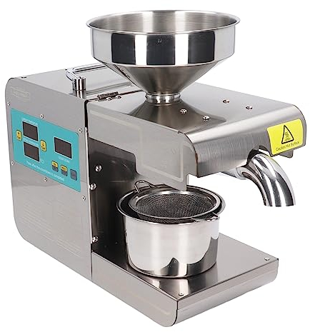 KIMISS Ölpresse, Kalt-Heiß-Automatik-Extraktor, Muntifuntionaler Mini-Elektro-Küchen-Edelstahl-Nüsse-Samen-Presser (EU-Stecker 220 V)