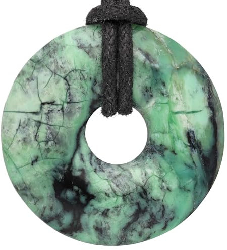 Lebensquelle Plus Edelstein Donut Ø 30 mm + Baumwollband | Naturstein Anhänger Halskette | Echte Heilsteinkette inkl. Band (Variscit)