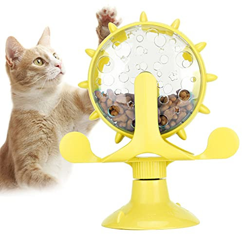 Distributeur Interactif de Friandises pour Chat, Jouet D'entraînement pour Animaux de Compagnie, Moulin à Vent pour Chat, Jouet pour Chien, Moulin à Vent Rotatif à 360°, Jouets à Ventouse(Jaune)