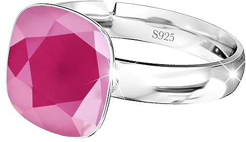 925 Sterling Silber 44 farben Ringe für Damen Verstellbarer mit Marken Kristalle, Glänzend Cubic Zirkonia Ring Fingerring Kommt in Schmuck Geschenk Box (Peony Pink)
