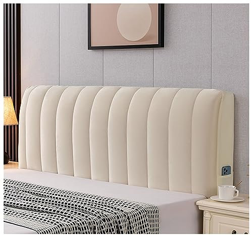 Bett-Kopfteil-Bezüge, Baumwollfüllung, Kurze Plüsch-Polsterung, Stretch-Bettkopfbezug, Bett-Kopfteil-Schonbezug, Doppelbett, Einzelbett, Queen-Size-Bett, Kopfteilschutz, Beige, 220 x 60 cm