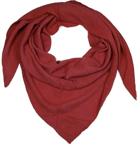 styleBREAKER Damen Musselin Dreieckstuch aus 100% Baumwolle | Weiches und leichtes Halstuch für Damen Unifarben | Stylisches Tuch für jede Jahreszeit - Made in Italy, 196 x 84 cm, Farbe:Weinrot
