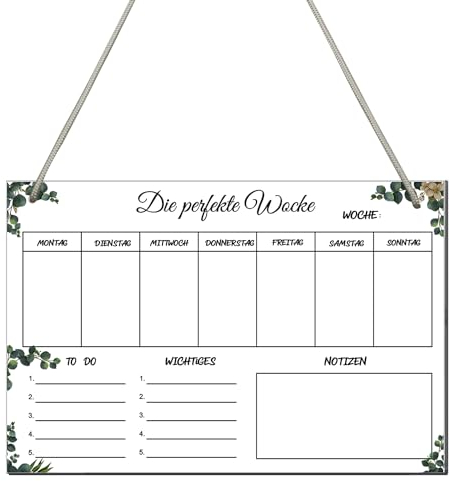 WANYIG Wochenplaner zum Aufhängen Abwischbar Wochenplaner Wand Acryl 30x20cm Wochenkalender Familienplaner Planungstafel Haushaltsplan Wiederverwendbar mit Haken/Schnüren für Büro Schule Uni