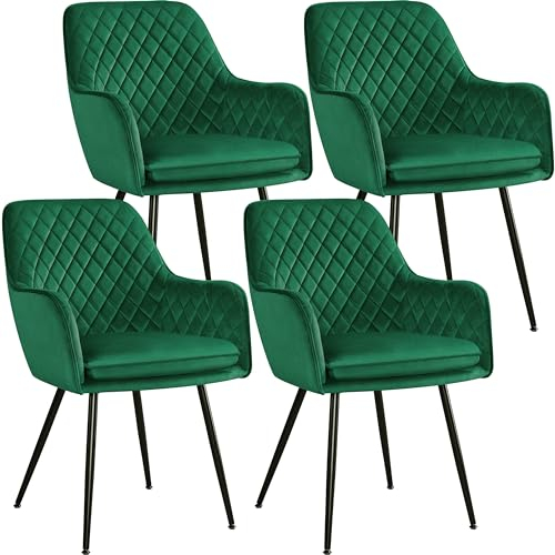 Yaheetech Esszimmerstühle 4er Set Küchenstühle, Polsterstühle mit Armlehnen Metallbeine, Seesel aus Samtstoff für Arbeitszimmer/Wohnzimmer, Grün