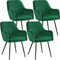 Yaheetech Esszimmerstühle 4er Set Küchenstühle, Polsterstühle mit Armlehnen Metallbeine, Seesel aus Samtstoff für Arbeitszimmer/Wohnzimmer, Grün