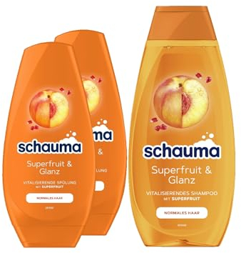 Schauma Schwarzkopf Shampoo Superfruit & Glanz (1x 400 ml) stärkt normales Haar, Glanz-Shampoo mit Superfruit-Extrakt & Spülung (2x 250 ml) vitalisierende Haarspülung