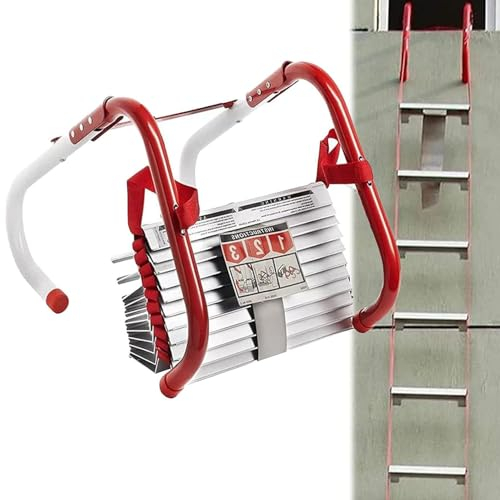 Cashwise Notfall-Feuerleiter, 2-6-stöckige tragbare Sicherheits-Evakuierungsleiter mit rutschfesten Sprossen und Breiten Stufen für Fenster und Balkon, Innen- und Außenbereich, Baumhaus,4M/13FT