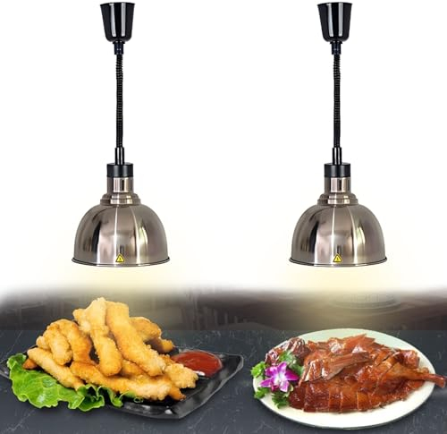 BOVDC Wärmelampe Küche, 25cm Lebensmittel Wärmelampe für Küche, Einstellbar Hängende Wärmelampen für Speisen Küche, Buffets und Hotels(A, 2 Stück)