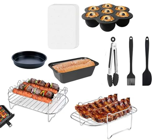 Viitech 9 Pcs Air Fryer Accessories for Ninja AF400UK, AF300UK, AF500UK, Tower T17088, 7.6L-9.5L Dual Dual Air Fryer Accessories Include Egg Bite Mold, Cake Pan, Pizza Pan, Steaming Rack, Skewer Rack