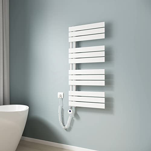 EMKE Badheizkörper Handtuchhalter Elektrisch 1041x500 mm, Handtuchheizkörper Elektrisch mit Thermostat Elektrischer Handtuchwärmer Handtuchtrockner Handtuchheizung mit Heizstab Weiß 600W