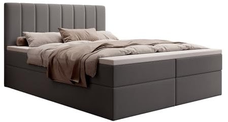 mybed. Allen Boxspringbett Modernes Polsterbett mit Kopfteil und Bettkasten 180x200 Bonnell-Matratze H4 und Topper Dunkelgrau Jasmine96 Superweich Schlafzimmer
