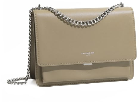 DAVID JONES - Umhängetasche für Damen – Handytasche, PU-Leder, Hartschale, Ketten zum Tragen der Schulter – rechteckige Tasche, Abendtasche, Shopping, Stadt, beige, Einheitsgröße