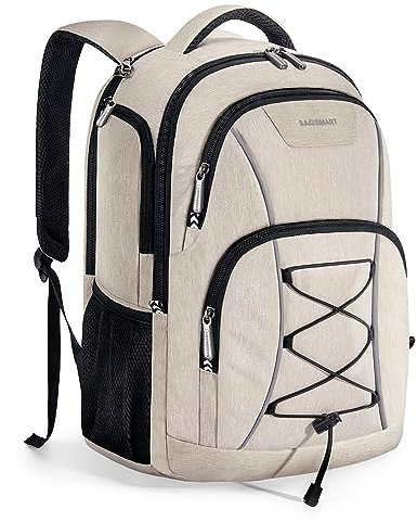 bagsmart Travel Laptop Backpack, 15.6 inch Laptop Backpack with USB Charging Port, Water Resistant College bookbag for Women Men, Casual Daily Backpack for Travel, Beige