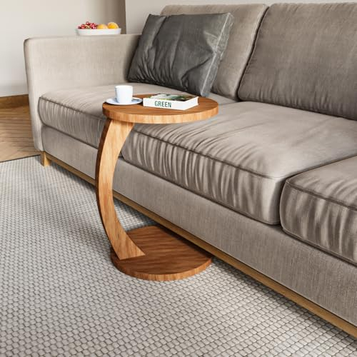 WOOVEN DESIGN C Couchtisch, Couchtisch mit Rollen, tragbarer Sofa-Beistelltisch, runder Couchtisch, Sofa-Beistelltisch, stilvolle Holzmöbel für die Heimdekoration (WALNUSS)