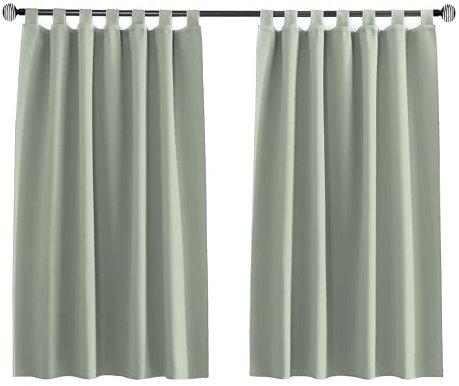 Tenger Home Rideau occultant Court, pour fenêtre de Cuisine, Rideau Opaque pour Chambre à Coucher avec Boucles, Chambre à Coucher, avec Passants, 1 pièce (Vert Sauge, 120x150 cm)