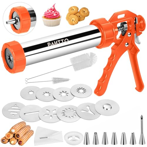 Churro Maker Machine, 3 in 1 Multifunktions Hohl Churros Maschine, Churreras para churros Edelstahl Churro Cookie Making Kit mit Spritzbeutel, 2 Bürsten, 10 Scheiben und 7 Spritztüllen