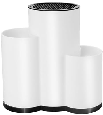 Folpus Support à Couteaux, étagère de séchage Verticale, Organisateur de Cuisine autoportant, Rangement des Outils de Cuisine, Support de Bloc de Couteaux, Blanc 3 emplacements