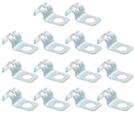 sourcing map 14Pcs 1 Hole Pipe Strap, Fit 6mm(1/4) Tube OD, Zinc Plated Iron Conduit Clamp Reinforced Rib for Pipe or Cable Fixing, Silver Tone, 6mm Hole Dia