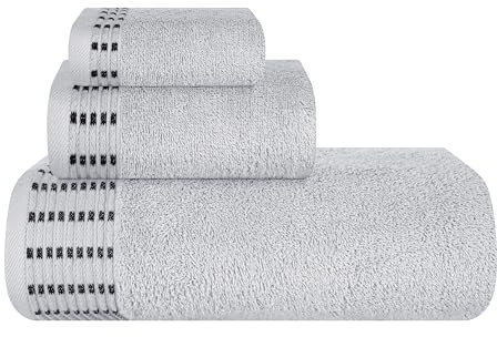 MALLONI HOME Ultra Soft 3er-Pack Baumwoll-Handtuch-Set, enthält a übergroße Badetücher 70 x 140 cm, a Handtücher 40 x 60 cm und a Waschbetten 30 x 30 cm, hellgrau