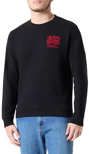 Replay Herren Sweatshirt Rundhalsausschnitt, Black 098 (Schwarz), L