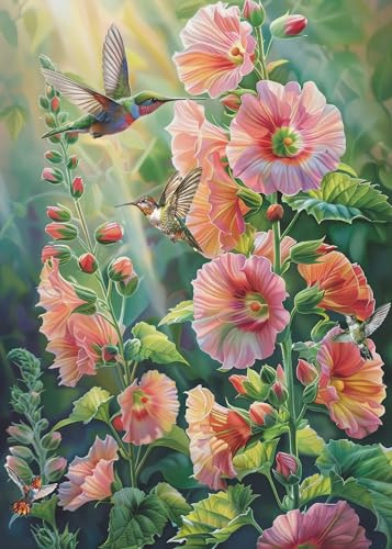 Flower Hummingbird Puzzle for Adults 1000 Pieces Nature, Pretty Bird Jigsaw Puzzle, Beautiful Floral Garden Puzzle