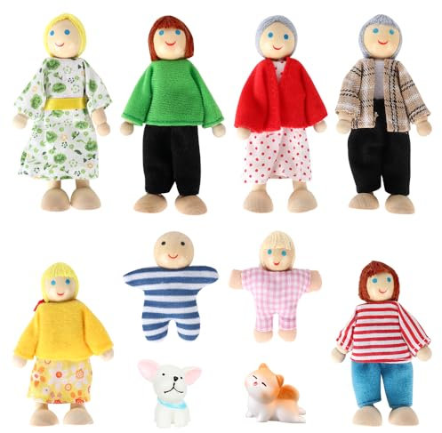 KBIBCK Puppenhaus Puppen, 8 Stücke Puppenhaus Puppen mit Katze und Hund, Puppenhaus Figuren, Puppenhaus Puppen Figuren Biegepuppen für Puppenhaus Zubehör Geschenk, Kinderspielzeug-Zubehör