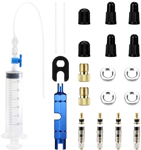 ZHXGO 5pcs Tubeless Tire Sealant Injector Syringe Set with Valve Core Tool | Includes 18 Pieces with Caps and Accessories, Suitable for Mtb Maintenance and Quick Puncture Repair on the Trail