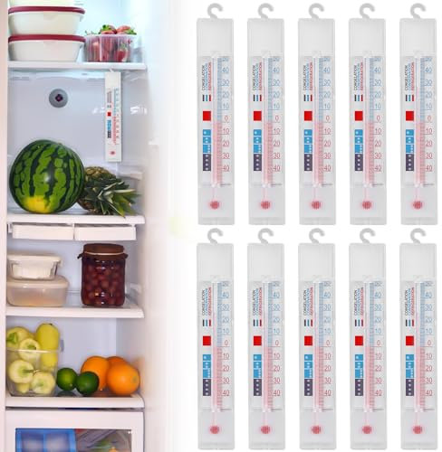 10 Stück Kühlschrankthermometer, -40°C-50°C Thermometer Kühlschrank, Kühlschrank Thermometer Innen mit Haken, Kühlschrank Thermostat für Gefrierschrank Kühlschrank Kühltruhe Kühltheke