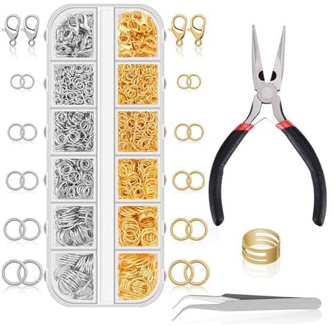 Jump Rings and Jewelry Pliers Jewelery Making Supplies 1200Pcs Jewellery Repair Kit with Jump Rings Lobster Clasps Plier and Tweezer for DIY Earring Bracelet Keychain Necklace