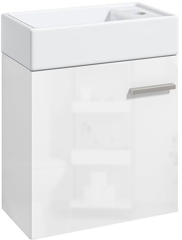 HOMCOM Mueble de Baño con Lavabo de Pared Lavabo con Puerta con Cierre Suave y Armario Mueble para Lavabo Moderno 40x23x50 cm Blanco Brillante