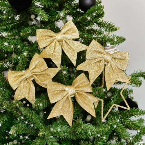 Melody Maison Set of 4 Gold Glitter Christmas Bows