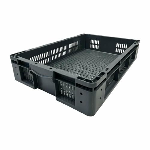 Vogue Perforated Plastic Storage Crate 600x400x120mm - Easy to Transport, Food Safe - Ideal for Stores, Restaurants, Catering DX999 | Stacks securely to optimize commercial kitchen space while food-safe ventilated sides keep produce fresh for longer.