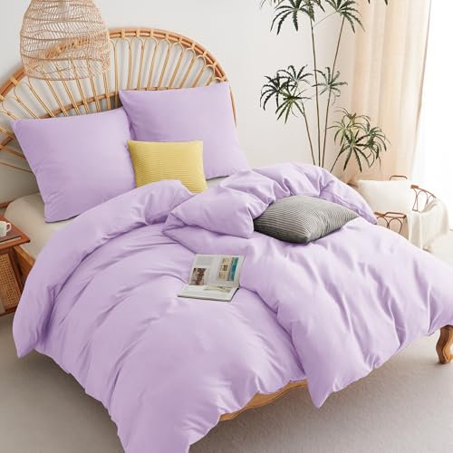 WAVVE Bettwäsche 135x200 4teilig Hellviolett - Bettbezüge 135 x 200 2er Set mit Kissenbezüge 80x80 cm, Bettwäsche-Sets 135x200cm aus Mikrofaser mit Reißverschluss Weich