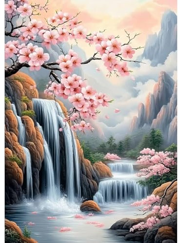MEIYUDA 5D Diamond Painting, Pintura Diamante Cascadas y flores, Diamond Painting Kit Completo Manualidades Adultos Regalo Niños, Diamond Painting Para Decoración De Pared Del Hogar 30x40cm