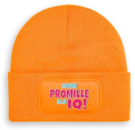 Mehr Promille als IQ - Beanie | Strickmütze | Wollmütze | Beanie mit Druck | lustige Sprüche | Apres-Ski | Winter | Orange