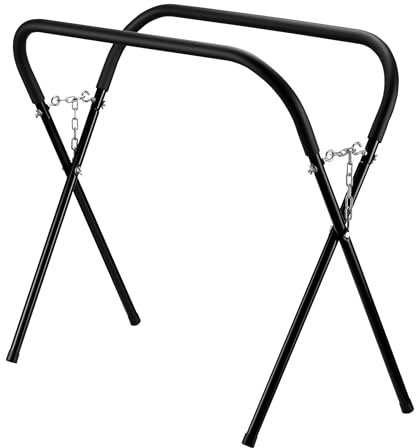 WilTec Chevalet Noir Support Pare-Brise Pliable Acier 50kg Max. Hauteur réglable Tréteau de Travail Carrosserie avec Chaînes de Verrouillage Réglage Outil Mécanicien Automobile