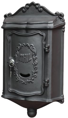 WANGCEPLSD Vintage-Briefkästen, Abschließbare Wandbriefkasten, Als Dekoration Geeignet, Metallbriefkasten, Nostalgischer Charme, 50x30x10cm(Black)
