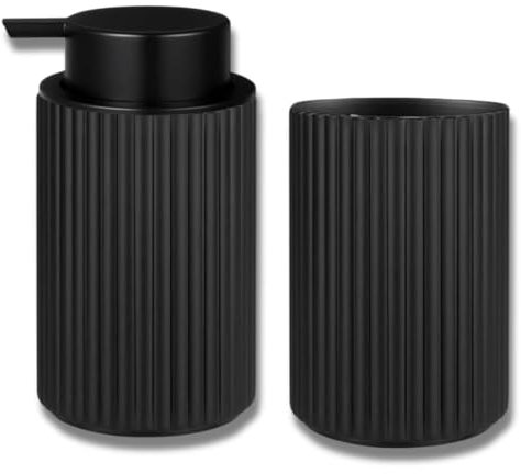 Juego dispensador jabon baño y Vaso, dispensador de jabón y portacepillos para baño Moderno 300ml, Accesorios Cocina y baño, jabón líquido y Gel Recargable, Botella de jabón