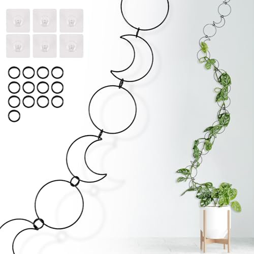 Winmany Kettenspalier für Kletterpflanzen, für drinnen und draußen, Rankenpflanze, Metall, rund, Sechseck, Topf, Zimmerpflanze, Garten, Rankgitter (14 Stück, Sonne, Mond)