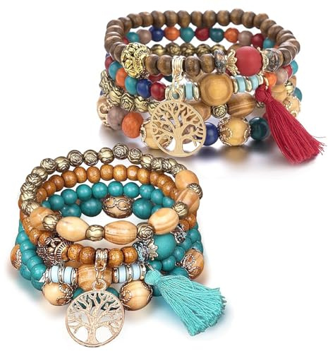 VIDSTW 2 Stück Hippie Schmuck Vielseitiges Zubehör Boho Schmuck Damen | Künstlerisches Retro Hippie Unisex Verwendet für Weihnachten Geburtstag Jahrestag Valentinstag