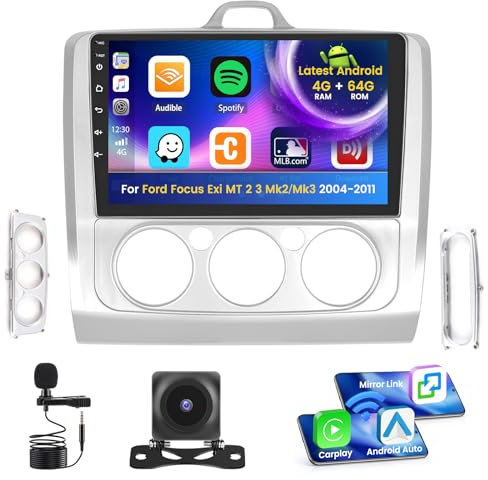 Inefala 4+64G Radio for Ford Focus Exi MT 2 3 Mk2/Mk3 2004-2011 CarPlay Stereo Android 15 IPS 9 Touchscreen Android Auto Backup Camera Bluetooth 5.0 GPS EQ 13UI