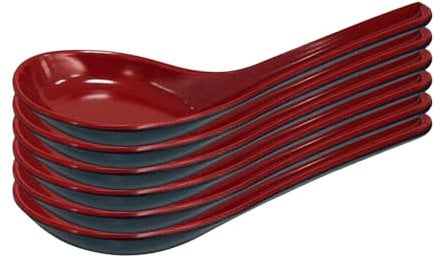 Ever Unison Japanese Style Red Melamine Plastic Spoon 139mm | Traditional Ramen Soup Spoon Set | Lightweight & Durable | Reusable (Pack of 6)