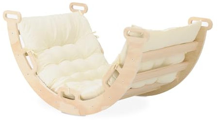 Deryan Arco Arrampicata in Legno con Cuscino - Triangolo Arrampicata - Montessori Gioco - Legno Naturale - Giocattoli Bambini