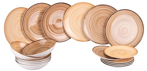 Servizio piatti 18 pezzi in porcellana, 6 posti tavola diversi, Baita Chocolate