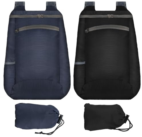 JSMTKJ Ultraleichte faltbare Rucksäcke 2 Stück,Packbare Wanderrucksäcke | Wasserdichter faltbarer Outdoor Rucksack für Camping, Wandern, Reisen, Sport und Alltagsnutzung. Ultraleicht