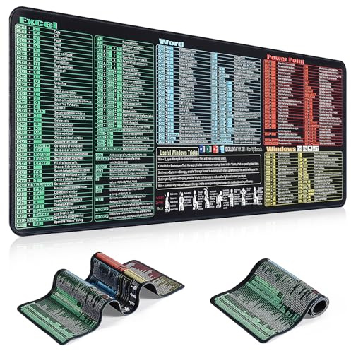 Eldvinur Excel Cheat Sheet Mouse Pad,800x300x3mm,Excel Shortcuts Mouse Mat,Multifunctional Large Desk Mat,Mouse Matt for Excel/Word/Outlook/Windows/Powerpoint Shortcut Keys
