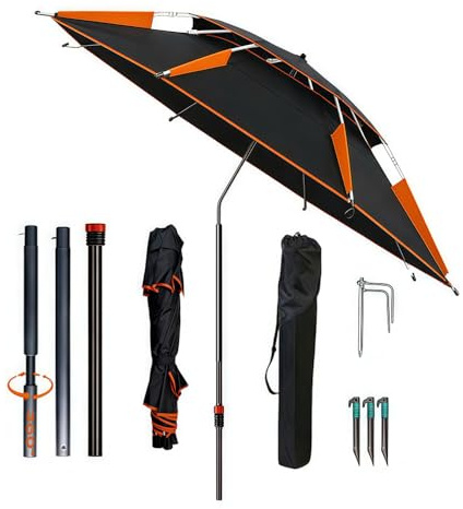 Ombrellone da spiaggia, Ø 160 cm, con manicotto, girevole a 360°, pieghevole, con inserto antivento e borsa per il trasporto, protezione solare UV 50 con picchetto, per balcone, giardino, terrazza