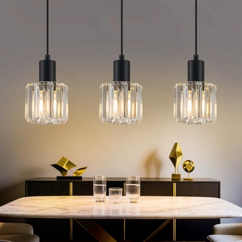 SXHZLY Kristall Pendelleuchte Modern Esstisch Hängelampe 3-flammig Deckenlampe Hängend Wohnzimmer Glas für Schlafzimmer, Küche, Flur, Badezimmer (Transparent)